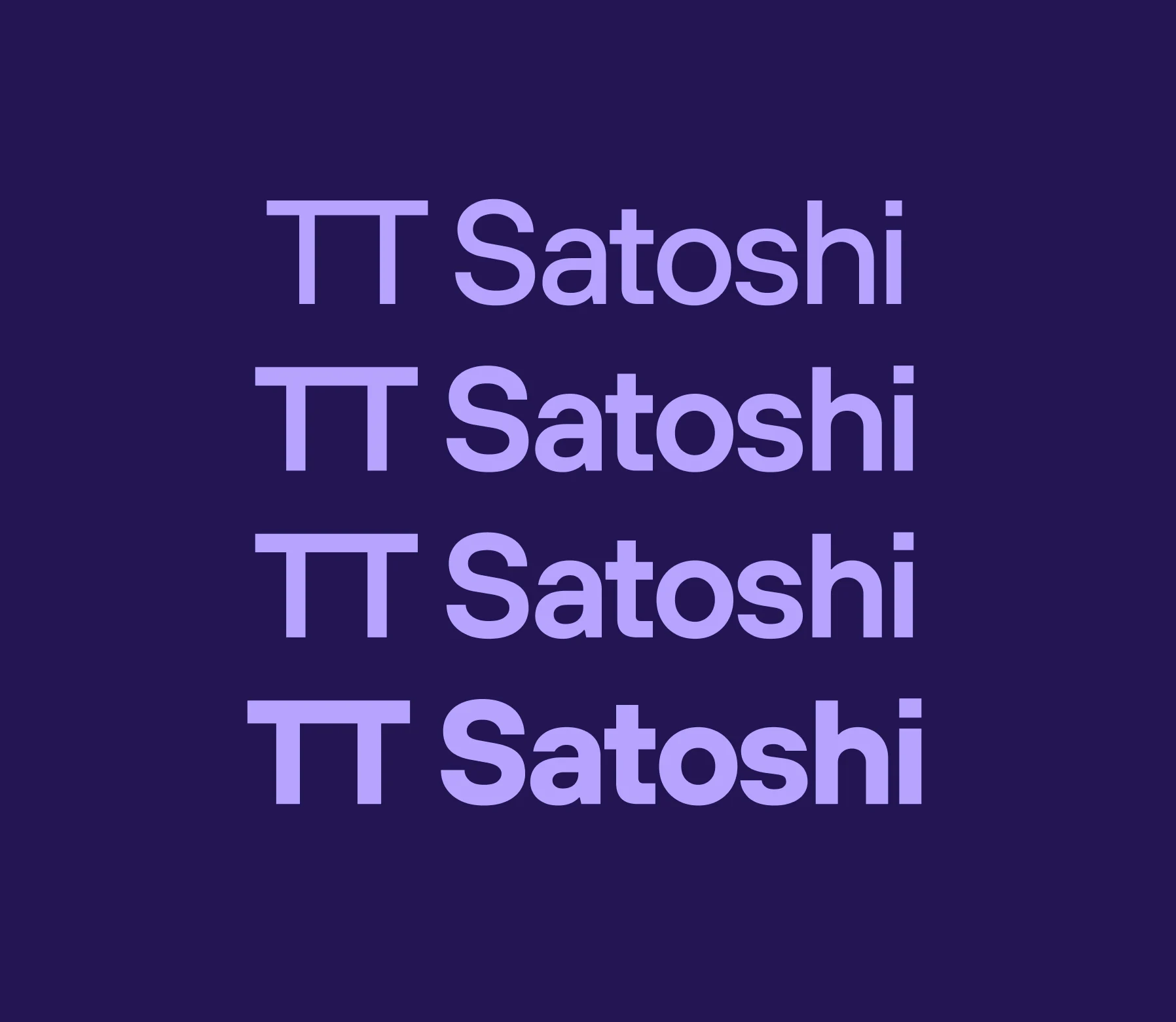 The TT Satoshi typeface set in four weights on a purple field.